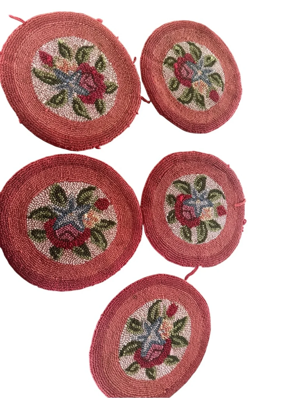 Vintage Floral Hooked Chair Pads Set of 5